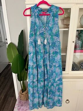 Lilly Pulitzer Blue & Green Floral Maxi Dress